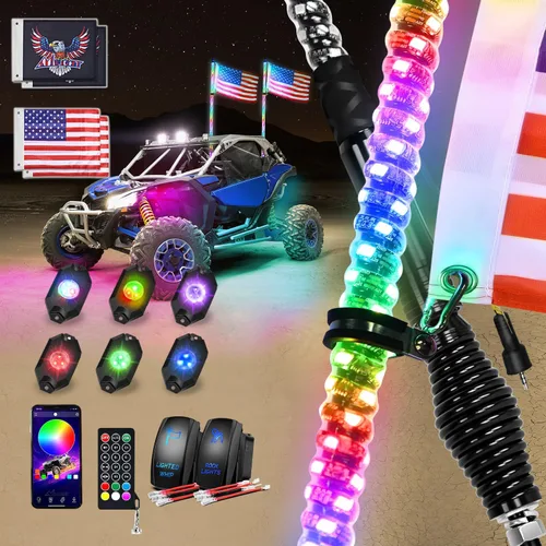 Vista 24 de Nilight Luz LED para látigo, 1 antena COB RGB de 2 pies con base de resorte, aplicación Bluetooth y control remoto, patrones de persecución