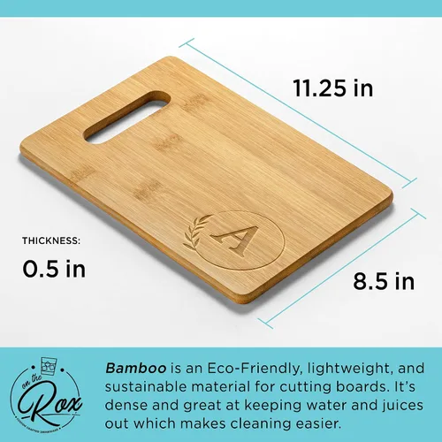 Vista 2 de On The Rox Tablas de cortar con monogramas, 9 x 12 pulgadas, tablero de bambú grabado personalizado de la A a la Z (A) – Tabla de cortar de madera