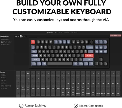 Vista 3 de Keychron V3 - Perilla de teclado mecánico con cable, versión TKL QMKVIA programable con interruptor marrón Keychron K Pro intercambiable en caliente
