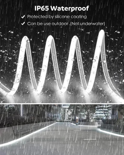 Vista 2 de Aclorol Tiras de Luces LED COB de 16.4 Pies para Exteriores, Luz Flexible LED Impermeable AC 110V-120V, Cuerda de Luz LED con Enchufe