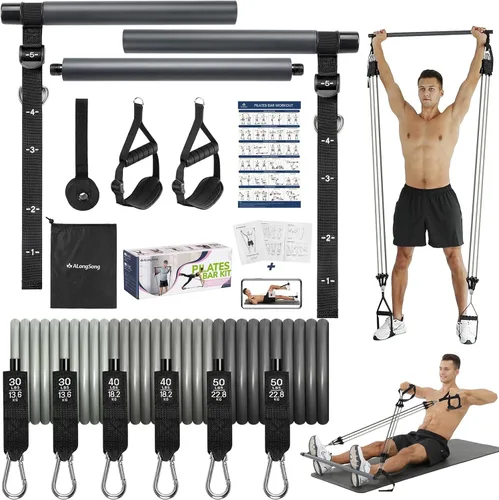 Vista 9 de Upgraded Pilates Bar Kit with Resistance Bands Natural Latex for Women & Men, Heavy-Duty Stainless Steel Multifunctional Yoga Pilates Stick for Home