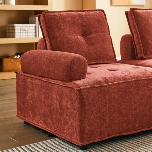 Vista 57 de Quarte Sofá seccional en forma de U, sofá modular con dos asientos individuales, dos sillas, combinación de bricolaje, tela de hilo en bucle Beige/5