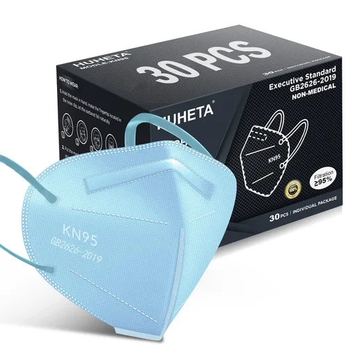 Vista 13 de HUHETA - Mascarillas KN95, paquetes de 30 unidades envueltas individualmente, 5 capas, transpirables y cómodas, con eficiencia de filtro superior al