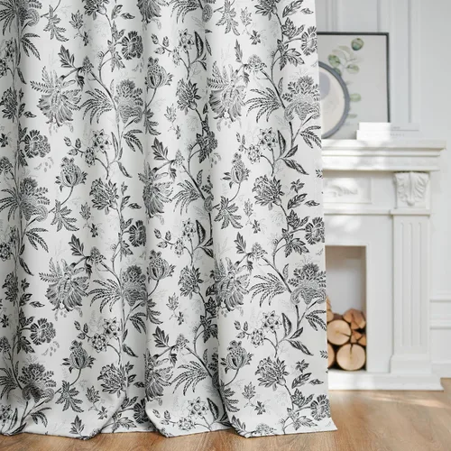 Vista 2 de jinchan Cortinas Opacas Florales para Dormitorio, 63 Pulgadas de Largo Cortinas Opacas con Estampado de Flores, Estilo Campo Francés con Pestañas