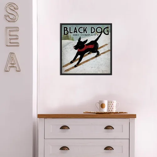 Vista 6 de Amanti Art Lienzo enmarcado para pared, diseño de perro negro (cuadrado) de Ryan Fowler (16 pulgadas de ancho x 16 pulgadas de alto), marco negro