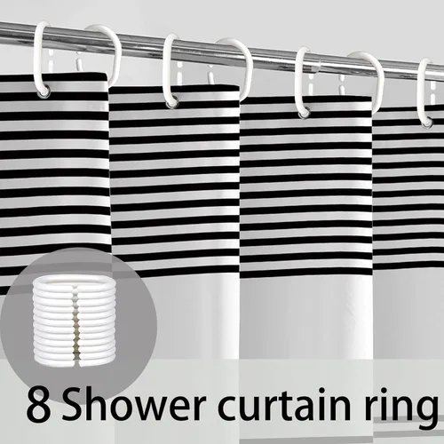 Vista 2 de bufftieo Cortina de ducha en blanco y negro para baño con diseño bohemia a rayas, cortina de ducha de tela moderna con borlas estilo granjero - 54