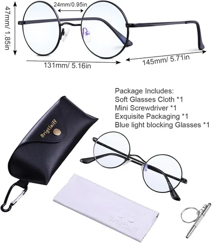 Vista 6 de Brigtlaiff - Lentes redondos con bloqueo de luz azul para hombres y mujeres, anteojos para computadora, juegos y TV, antifatiga ocular con marco