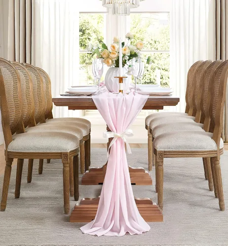 Vista 6 de WARM HOME DESIGNS Camino de mesa beige de 35 x 156 pulgadas para decoración de mesa de boda. Camino de mesa de gasa premium para decoración rústica