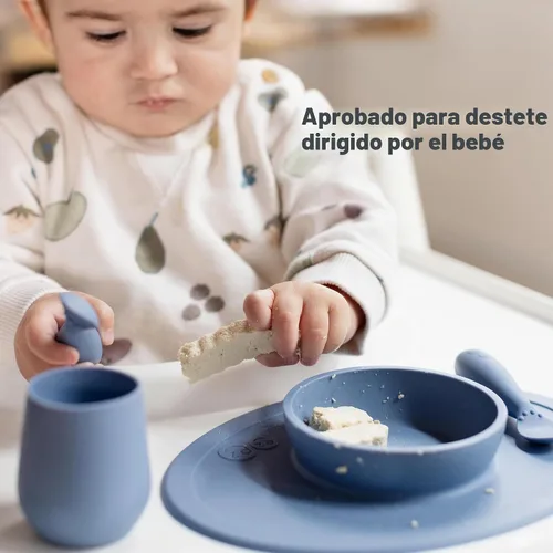 Vista 4 de ezpz Tiny Bowl (Azul) – 6 meses + – Mantel individual de succión 100% silicona + cuenco para bebés – Se adapta a todas las bandejas de silla alta