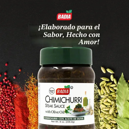 Vista 2 de Badia Chimichurri - Salsa de filete con aceite de oliva, 8 onzas, salsa tradicional argentina para asar a la parrilla, adobos y carnes