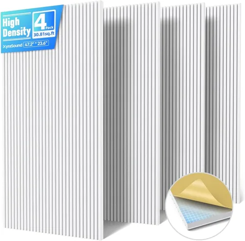 Vista 8 de Paquete de 4 paneles acústicos grandes que absorben el sonido con autoadhesivo, 47.2 x 23.6 x 0.36 pulgadas, paneles de espuma a prueba de sonido