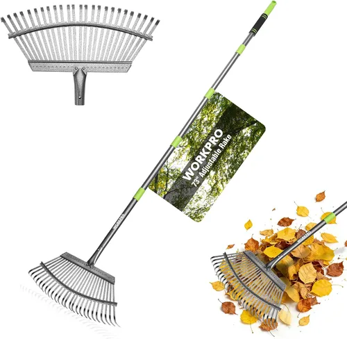 Vista 9 de WORKPRO Rastrillo, rastrillo pequeño para hojas con mango largo ajustable de 72 pulgadas, 11 púas de acero, rastrillos de hojas de metal resistentes