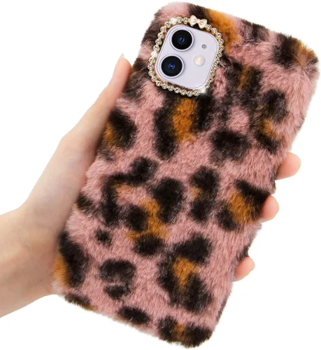 Vista 13 de LCHDA Funda de felpa para iPhone 7/iPhone 8, funda de piel de conejo, funda mullida y esponjosa para niñas, lindo pelo cálido de invierno, funda
