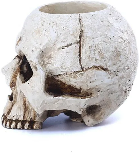 Vista 4 de VICDUEKG Portavelas de calavera, candelabros de esqueleto, taza de té espeluznante, decoración gótica, candelabros de resina, manualidades