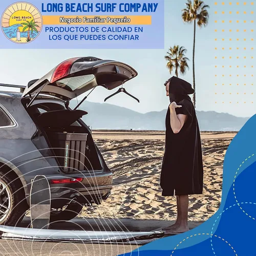 Vista 8 de Long Beach SURF CO - Poncho de surf Toalla de neopreno con capucha con bolsillo Toalla de playa con capucha de secado rápido