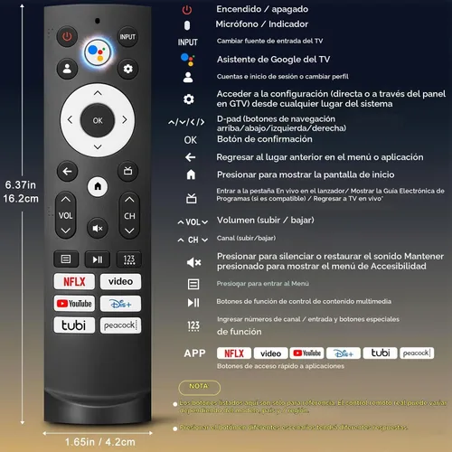 Vista 7 de Control remoto de reemplazo de voz para Hisense Smart Google TV for Hisense Google TV (A6H, U8K, etc.) with one-touch NFLX/YouTube/Dis+/Tubi