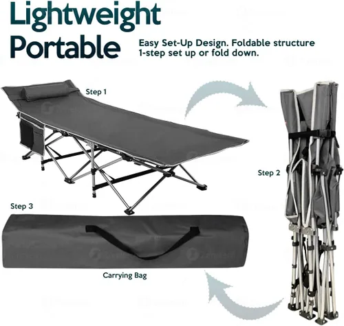 Vista 4 de Zone Tech - Cuna plegable de viaje para exteriores, gris clásico, de alta calidad, ligera, portátil, resistente, para adultos y niños, con bolsillo