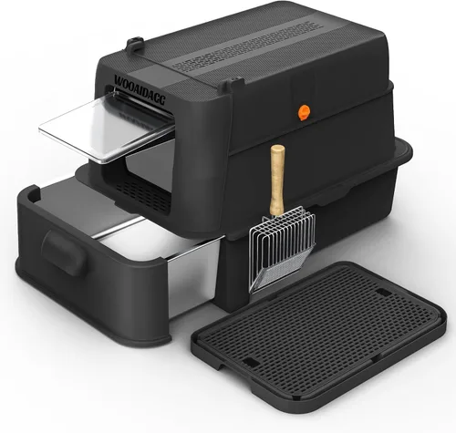 Vista 8 de Wooaidagg - Caja de arena cerrada de acero inoxidable para gatos con control de olores, diseño modular con cajón y puerta abatible, fácil de limpiar