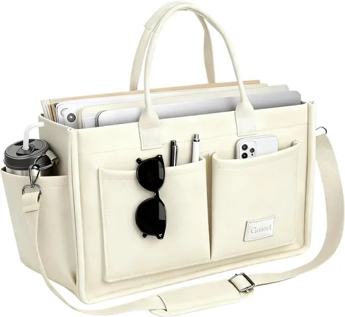 Vista 10 de Bolso de lona para mujer con bolsillos, bolso cruzado para portátil de trabajo, bolso de hombro para todo lo demás, bolso de lona para todos