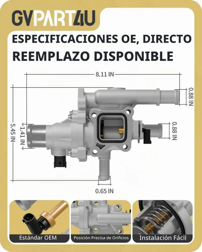 Vista 6 de Conjunto de carcasa de termostato apto para Chevy 2011-2020, OEM