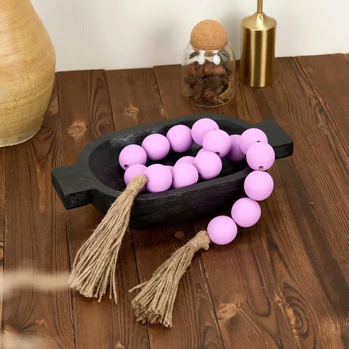 Vista 239 de OMISHE Guirnalda de cuentas de madera extra grande con cuentas de madera y borlas de 1.6 pulgadas de diámetro, cuentas decorativas rústicas de 41