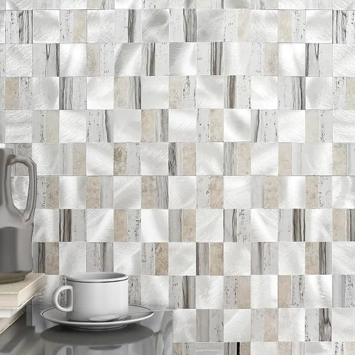 Vista 8 de BeNice Salpicadero Autoadhesivo de Despegar y Pegar de Metal para Cocina, Adhesivos de Pared de Mosaico Cuadrado Gris (Gris Rústico 10 Hojas)