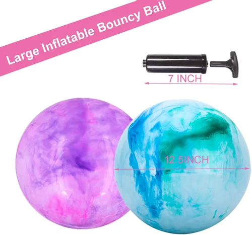 Vista 3 de Pelotas hinchables marmoleadas, juego de 2 bolas inflables grandes con bomba de aire manual y 2 puntas de cabeza