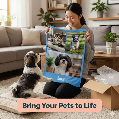 Vista 4 de Manta personalizada con imagen, se envía al día siguiente, impresa en Estados Unidos, manta de fotos personalizada, colores vibrantes, suave