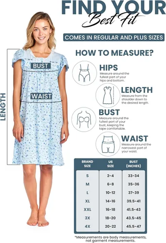 Vista 6 de Casual Nights Camisón de manga larga para mujer, diseño floral. Azul