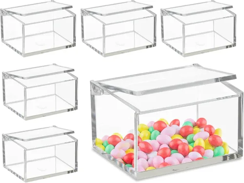 Vista 9 de Hammont Caja de acrílico transparente con tapa con bisagras, pequeño organizador de plástico para oficina, escritorio, maquillaje, manualidades