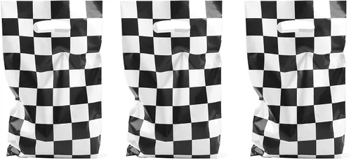 Vista 4 de LYT 30 bolsas de regalo de auto de carreras a cuadros en blanco y negro, suministros de fiesta de cumpleaños para niños, bolsas de regalo