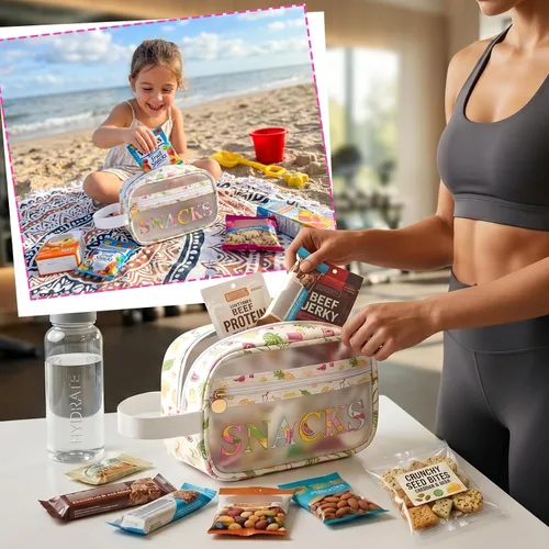 Vista 5 de COSHAYSOO Bolsas transparentes para aperitivos, bolsa de viaje para mujeres y niñas, lindas vacaciones de verano, playa, piscina, día del lago