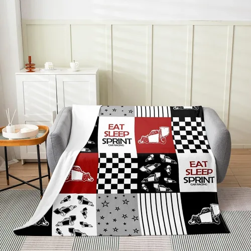 Vista 2 de jejeloiu Eat Sleep Sprint - Manta de felpa de 50 x 60 pulgadas, juego de manta de franela de forro polar rojo y blanco para niños, adolescentes