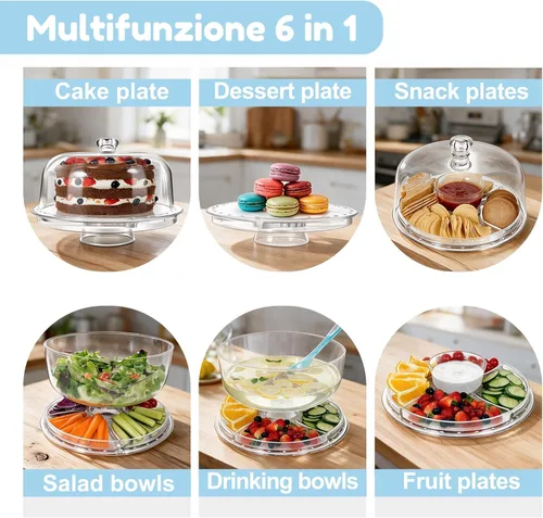 Vista 5 de Masthome Soporte acrílico para tartas con tapa, juego multiusos 6 en 1