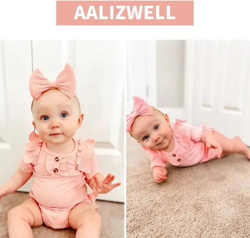 Vista 24 de Aalizzwell Body de manga corta para bebé niña con pantalones cortos acanalados