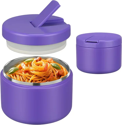 Vista 20 de Pawtong Tarro de comida aislado al vacío de 12 onzas con tapa de hebilla, termo de sopa de boca ancha para comida caliente para niños, contenedor