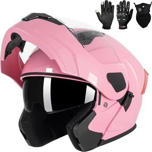 Vista 23 de Casco modular para motocicleta de adultos, con doble visera abatible, cara completa, aprobado por DOT para hombres, mujeres, moto, ATV, UTV, moto