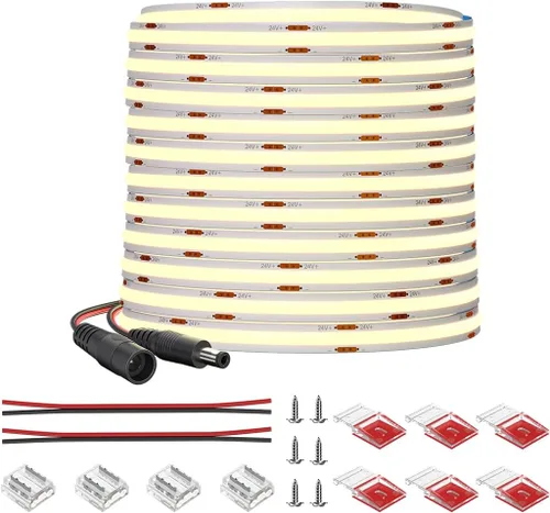 Vista 11 de Tira de luz LED COB de 32.8 pies, flexible, de alta densidad, tiras de mazorca, 24 V, blanco cálido, 2700 K, 320 LEDs/m, CRI 90+, regulable, 0.315
