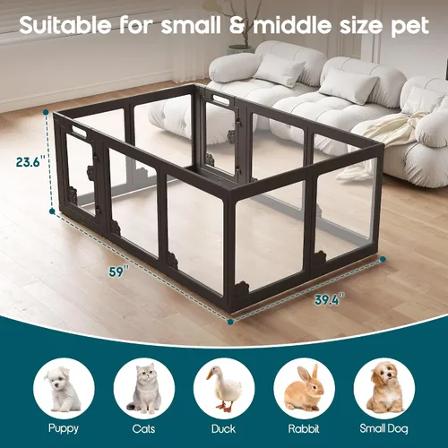 Vista 7 de Albott - Corralito acrílico transparente para perros para interiores, negro