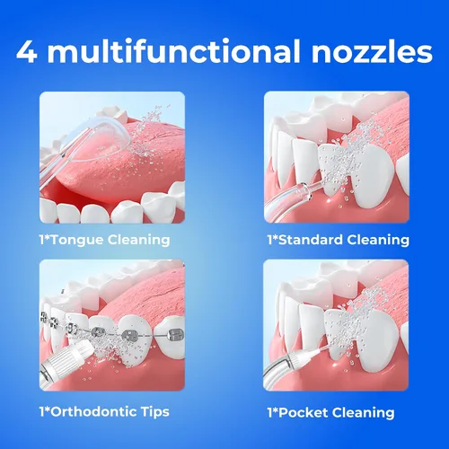 Vista 4 de Operan Irrigador dental de agua inalámbrico de 10.1 fl oz, irrigador dental portátil para dientes, 4 modos de pulso, IPX7, irrigador oral