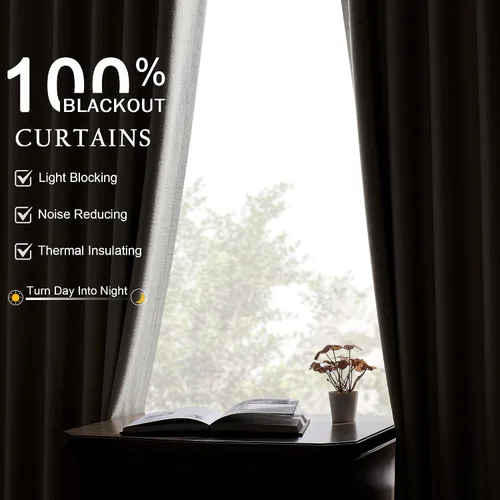 Vista 2 de Cortinas opacas de 54 pulgadas de largo para dormitorio, sala de estar, cortinas beige con aislamiento térmico, oscurecimiento de la habitación
