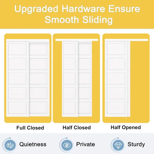 Vista 4 de 5-Panel Closet Doors, 48"(Double 25") x 80" Sliding Door for Bedrooms