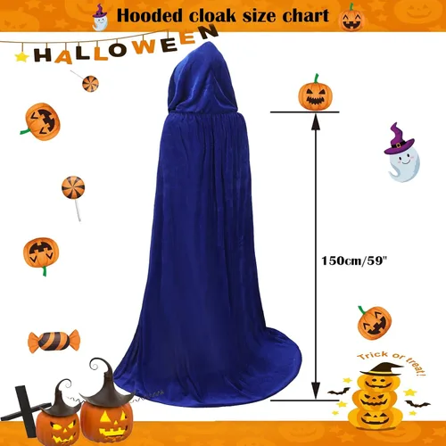 Vista 4 de Capa larga con capucha de Halloween, capa de terciopelo, disfraz de bruja para cosplay