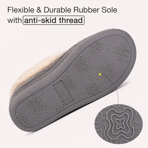 Vista 5 de HomeTop Pantuflas de casa de espuma viscoelástica de punto trenzado para mujer con cuello de felpa mullida