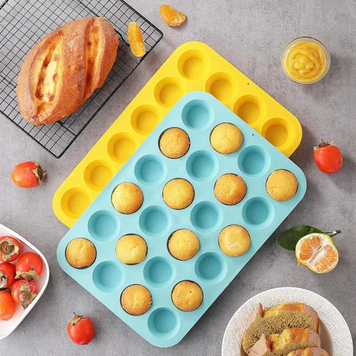 Vista 8 de VRUIFA 2 piezas de molde para magdalenas mini de silicona, molde antiadherente para mini magdalenas de 24 tazas para hornear, libre de BPA y apto