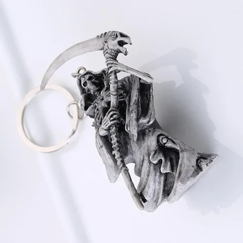 Vista 7 de Llavero de calavera de Halloween, llavero de la parca de goma, llavero de esqueleto de goma, novedoso soporte para llaves, colgante para regalos