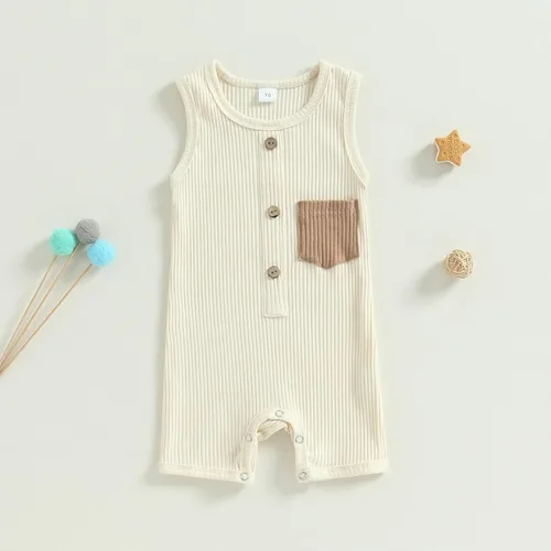 Vista 78 de Mameluco unisex de manga corta para bebé recién nacido, con botones, de una pieza, ropa de color sólido