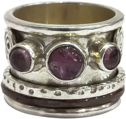 Vista 6 de Rose Quartz Spinner Band, Meditation Ring, 925 Sterling Silver Ring, Spinning Ring, Two Tone Ring, Fidget Ring, Handmade Jewelry, Christmas
