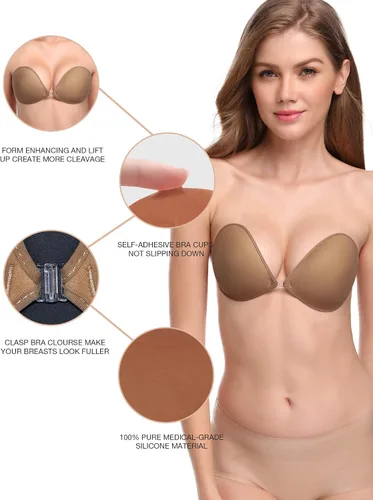 Vista 3 de Wingslove - Brasier adhesivo de realce, reutilizable, sin tirantes, autoadhesivo, invisible, para vestido sin espalda