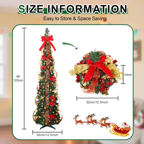 Vista 6 de Alupssuc - Árbol de Navidad desplegable de 4 pies, control remoto, luces de Árbol de Navidad artificial con luces de doble color, control remoto, 9